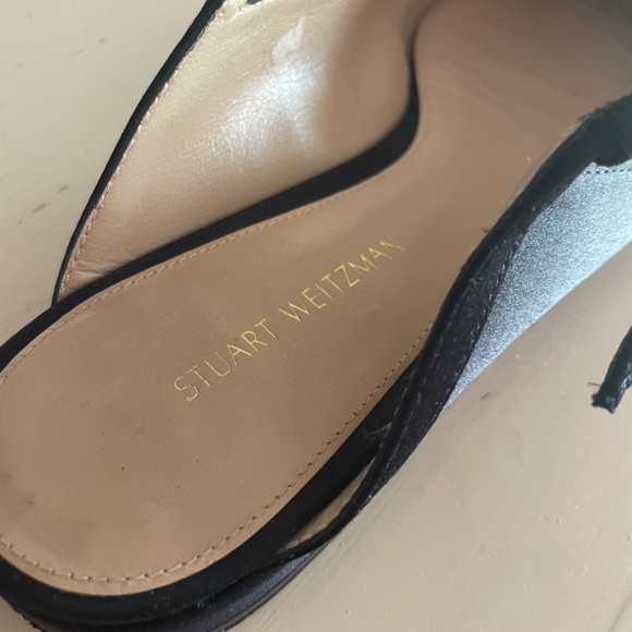 Stuart Weitzman Navy Satin Embellished t-strap flat mule 35.5 - Picture 9 of 12